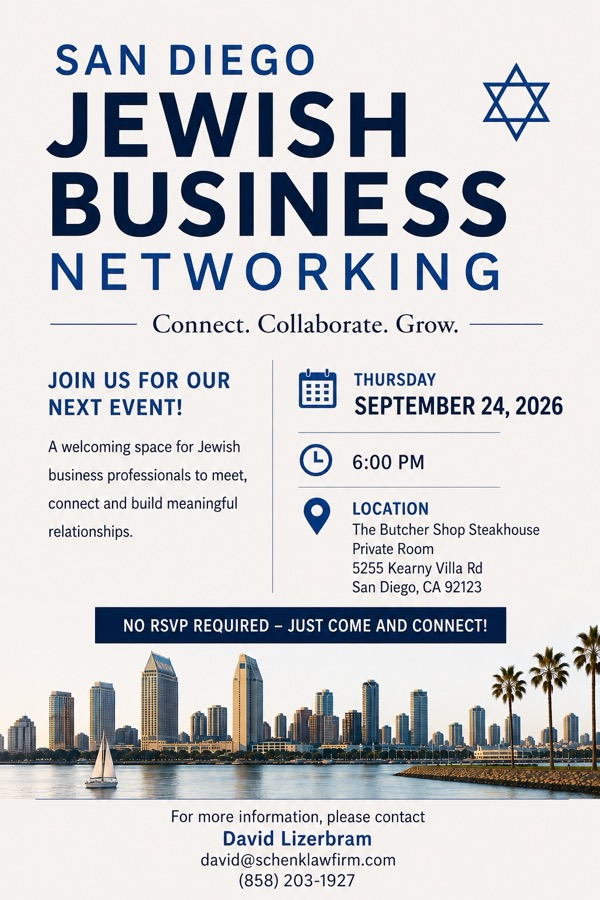 Flyer for the September 24, 2026 San Diego Jewish Business Networking event